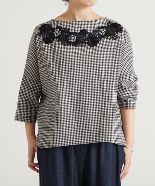 BEARDSLEY（ビアズリー）の「衿刺しゅうギンガムブラウス（シャツ/ブラウス・レディース・ブラック・FREE）」の13枚目の写真
