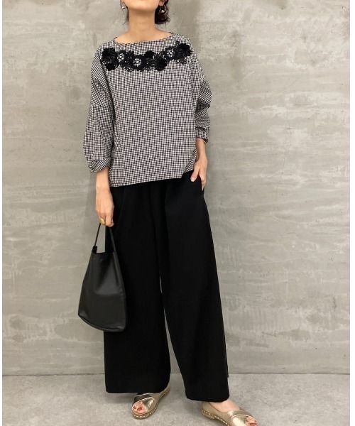 BEARDSLEY（ビアズリー）の「衿刺しゅうギンガムブラウス（シャツ/ブラウス・レディース・ブラック・FREE）」の10枚目の写真