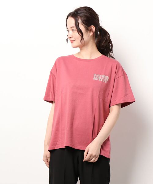 Samansa Mos2（サマンサ モスモス）の「刺繍×バックプリントTシャツ（Tシャツ/カットソー・レディース・ベージュ/オフホワイト/ピンク/チャコール・ﾌﾘ-）」の4枚目の写真