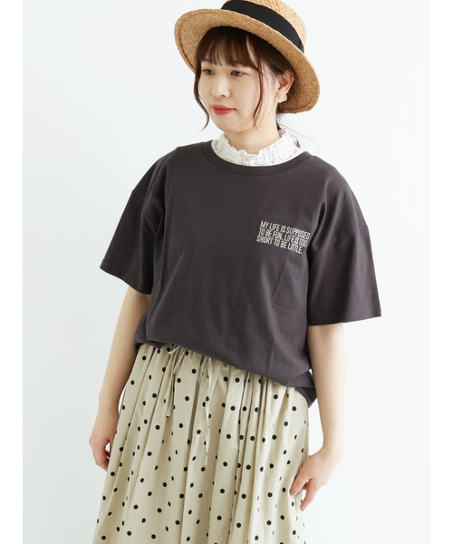 Samansa Mos2（サマンサ モスモス）の「刺繍×バックプリントTシャツ（Tシャツ/カットソー・レディース・ベージュ/オフホワイト/ピンク/チャコール・ﾌﾘ-）」の3枚目の写真