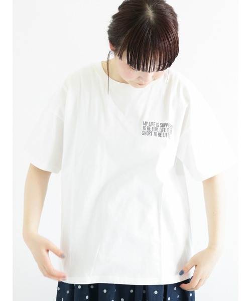 Samansa Mos2（サマンサ モスモス）の「刺繍×バックプリントTシャツ（Tシャツ/カットソー・レディース・ベージュ/オフホワイト/ピンク/チャコール・ﾌﾘ-）」の18枚目の写真