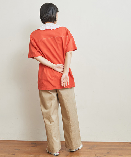 CHILD WOMAN（チャイルドウーマン）の「オーガニック天竺 フットボール半袖Tシャツ（Tシャツ/カットソー・レディース・アイボリー/オレンジ/ネイビー/ブラウン・FREE）」の10枚目の写真