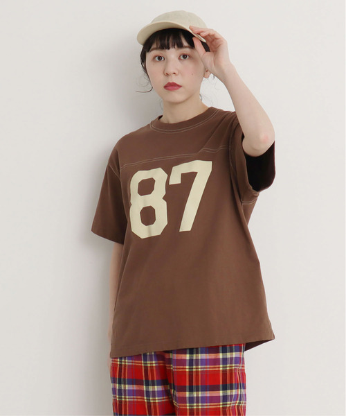 CHILD WOMAN（チャイルドウーマン）の「オーガニック天竺 フットボール半袖Tシャツ（Tシャツ/カットソー・レディース・アイボリー/オレンジ/ネイビー/ブラウン・FREE）」の19枚目の写真