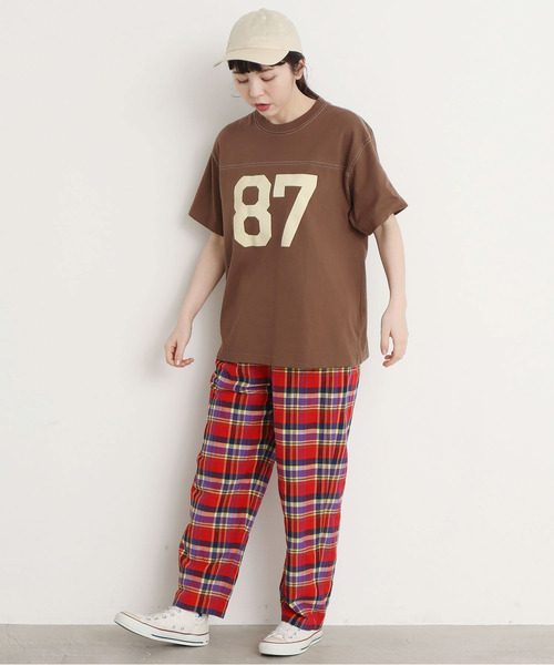 CHILD WOMAN（チャイルドウーマン）の「オーガニック天竺 フットボール半袖Tシャツ（Tシャツ/カットソー・レディース・アイボリー/オレンジ/ネイビー/ブラウン・FREE）」の21枚目の写真