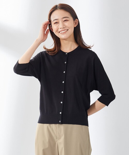 J.PRESS Ladies(J.プレス レディス)の「【洗える・抗菌防臭】コットンアセテート ドルマン カーディガン(カーディガン/ボレロ・レディース・ブラック系/ホワイト系/ブルー系・SMALL)」の2枚目の写真