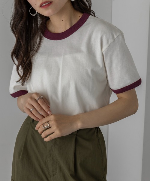 CROSSLEY 売れ筋商品|||クロスリー Tシャツ トップス レディース Tops Grey セール】【Cross＆Stitch】カレッジリンガーTシャツ OE1121（T
