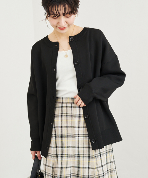 B.C STOCK(ベーセーストック)の「ダンボール クルーカーディガン(カーディガン/ボレロ・レディース・ブラック/ブルー/グリーン/アイボリー/ピンク・FREE)」の1枚目の写真