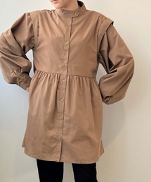 toucher du brise | 【ボリュームスリーブ】ウエスト ギャザー 切替 チュニック(シャツ/ブラウス)