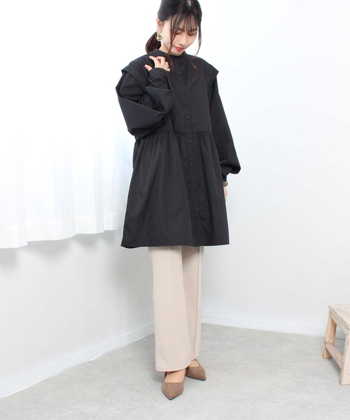 toucher du brise（トゥシェドブリーズ）の「【ボリュームスリーブ】ウエスト ギャザー 切替 チュニック（シャツ/ブラウス・レディース・ブラック/オフホワイト/カーキ/キャメル・M/L）」の9枚目の写真