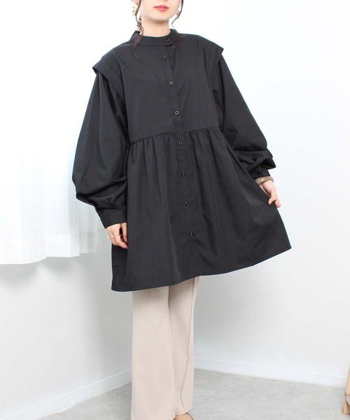 toucher du brise（トゥシェドブリーズ）の「【ボリュームスリーブ】ウエスト ギャザー 切替 チュニック（シャツ/ブラウス・レディース・ブラック/オフホワイト/カーキ/キャメル・M/L）」の10枚目の写真