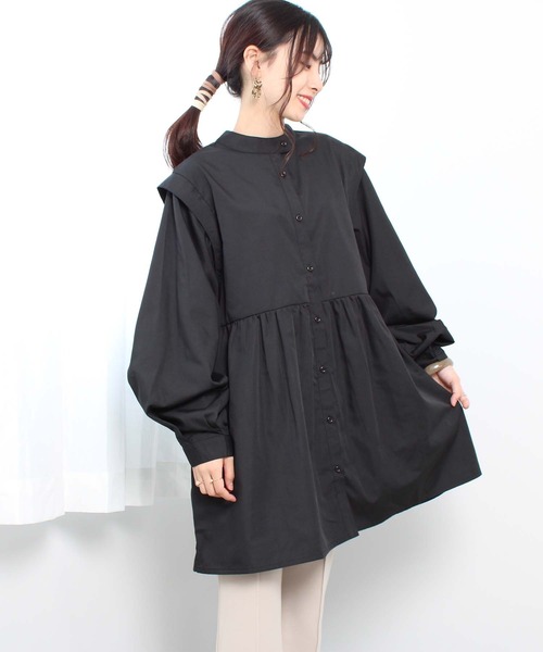 toucher du brise（トゥシェドブリーズ）の「【ボリュームスリーブ】ウエスト ギャザー 切替 チュニック（シャツ/ブラウス・レディース・ブラック/オフホワイト/カーキ/キャメル・M/L）」の21枚目の写真