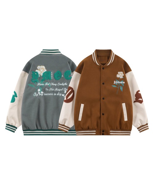 HOOK（フック）の「【HOOK】アメカジワッペン刺繍スタジャンジャケット・フラワーシリーズ（スタジャン・メンズ・ブラウン系その他/グリーン/ブラック系その他/ブラウン/ブラック/グレー・M/L/XL）」の8枚目の写真