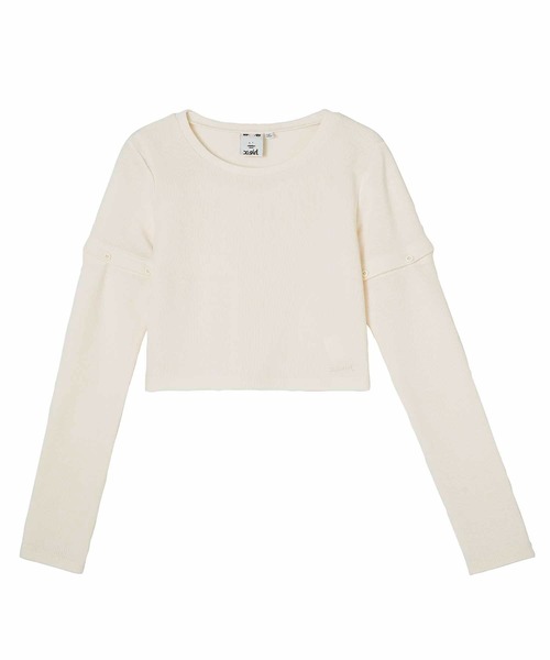 X-girl（エックスガール）の「DETACHABLE RIB TOP（Tシャツ/カットソー・レディース・ホワイト/ライトブルー/ブラック・M/S）」の6枚目の写真