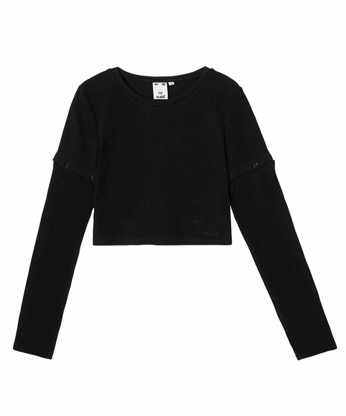 X-girl（エックスガール）の「DETACHABLE RIB TOP（Tシャツ/カットソー・レディース・ホワイト/ライトブルー/ブラック・M/S）」の9枚目の写真