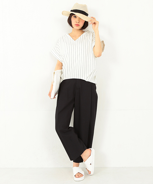 Ray BEAMS（レイビームス）の「Ray BEAMS / ストライプ Vネックプルオーバー（シャツ/ブラウス・レディース・ホワイト/ネイビー・ONE SIZE）」の8枚目の写真