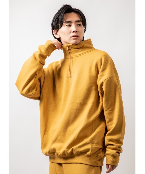 Beno(ビーノ)の「TCソフト裏起毛 オーバーシルエット ハーフジップトレーナー(スウェット・メンズ・マスタード/ロイヤルブルー/ネイビー/ホワイト/グリーン/グレー/グレイッシュベージュ/ブラック・M/L/XL)」の8枚目の写真