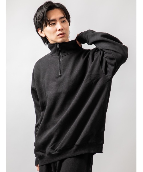 Beno(ビーノ)の「TCソフト裏起毛 オーバーシルエット ハーフジップトレーナー(スウェット・メンズ・マスタード/ロイヤルブルー/ネイビー/ホワイト/グリーン/グレー/グレイッシュベージュ/ブラック・M/L/XL)」の3枚目の写真