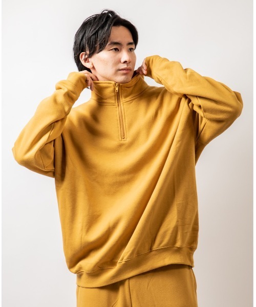 Beno(ビーノ)の「TCソフト裏起毛 オーバーシルエット ハーフジップトレーナー(スウェット・メンズ・マスタード/ロイヤルブルー/ネイビー/ホワイト/グリーン/グレー/グレイッシュベージュ/ブラック・M/L/XL)」の14枚目の写真