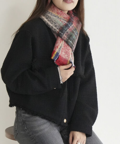 fredy emue（フレディエミュ）の「【QUIOC/キオック】モヘア混チェックマフラー（マフラー・レディース・グリーン系その他/イエロー系その他/ホワイト系その他2・FREE）」の2枚目の写真