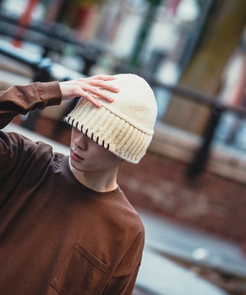 セール】ステッチデザイン ニットキャップ（ニットキャップ/ビーニー