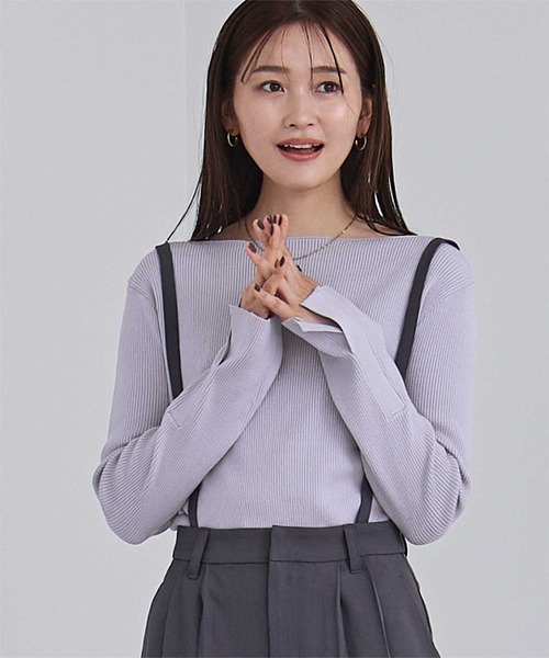 UR'S（ユアーズ）の「ボートネックスリットスリーブリブニット（ニット/セーター・レディース・ブラック/ホワイト/ホワイト系その他/グリーン/ボルドー/ブルー系その他/ネイビー/ラベンダー/ブラウン/レッド/モカ/ミント・S/M/L）」の10枚目の写真