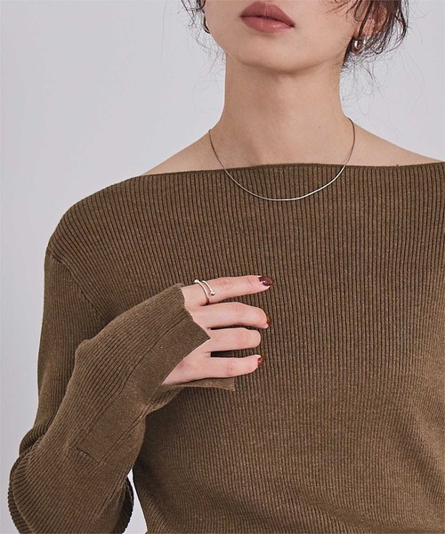 UR'S（ユアーズ）の「ボートネックスリットスリーブリブニット（ニット/セーター・レディース・ブラック/ホワイト/ホワイト系その他/グリーン/ボルドー/ブルー系その他/ネイビー/ラベンダー/ブラウン/レッド/モカ/ミント・S/M/L）」の19枚目の写真