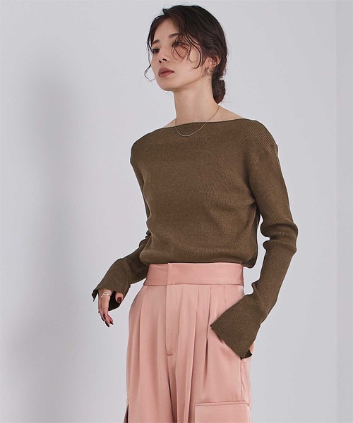 UR'S（ユアーズ）の「ボートネックスリットスリーブリブニット（ニット/セーター・レディース・ブラック/ホワイト/ホワイト系その他/グリーン/ボルドー/ブルー系その他/ネイビー/ラベンダー/ブラウン/レッド/モカ/ミント・S/M/L）」の18枚目の写真