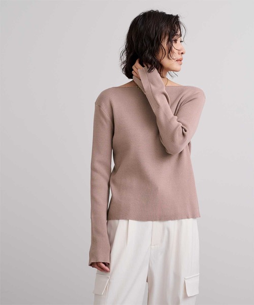 UR'S（ユアーズ）の「ボートネックスリットスリーブリブニット（ニット/セーター・レディース・ブラック/ホワイト/ホワイト系その他/グリーン/ボルドー/ブルー系その他/ネイビー/ラベンダー/ブラウン/レッド/モカ/ミント・S/M/L）」の16枚目の写真