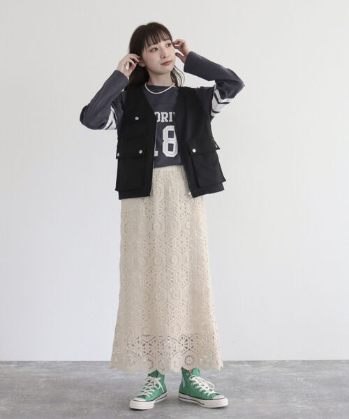 fredy emue（フレディエミュ）の「【セットアップ可能】コットンレースマーメイドスカート（スカート・レディース・アイボリー/チャコールグレー・38）」の19枚目の写真