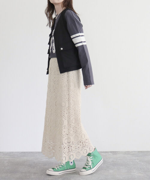fredy emue（フレディエミュ）の「【セットアップ可能】コットンレースマーメイドスカート（スカート・レディース・アイボリー/チャコールグレー・38）」の6枚目の写真