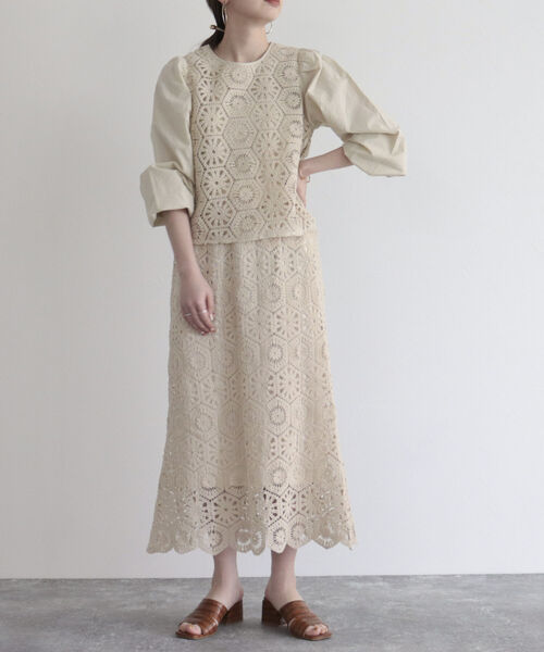 fredy emue（フレディエミュ）の「【セットアップ可能】コットンレースマーメイドスカート（スカート・レディース・アイボリー/チャコールグレー・38）」の10枚目の写真