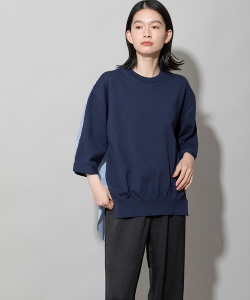 Munich（ミューニック）の「リネンコットンニット×タイプライタードッキングプルオーバー（ニット/セーター・レディース・ベージュ/ネイビー/ホワイト・FREE）」の7枚目の写真