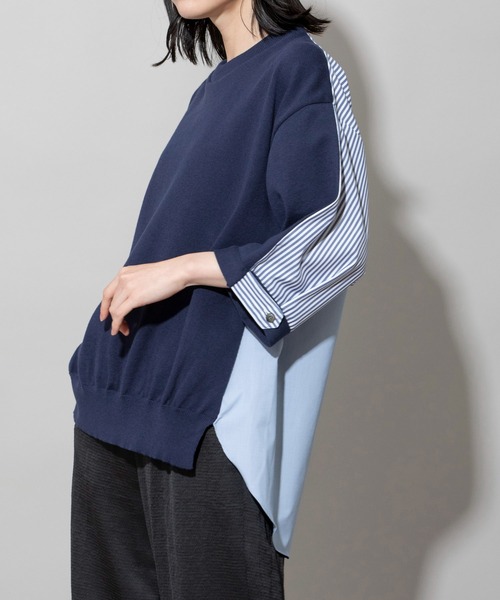 Munich（ミューニック）の「リネンコットンニット×タイプライタードッキングプルオーバー（ニット/セーター・レディース・ベージュ/ネイビー/ホワイト・FREE）」の10枚目の写真