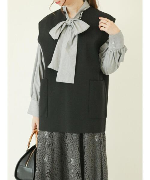 Te chichi(テチチ)の「ハシゴレースボウタイシャツブラウス(シャツ/ブラウス・レディース・ブルー/ブラック/オフホワイト・フリ-)」の12枚目の写真