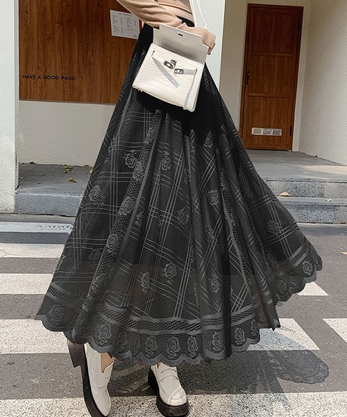 Primazel(プリマゼル)の「フレアレースロングスカート(スカート・レディース・ベージュ系その他/パープル系その他/ベージュ系その他2/ピンク系その他/ブラック系その他2/ブラック系その他・M)」の1枚目の写真