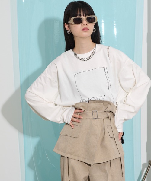 THE YOn（ザヨン）の「"IVORY"ボックスロゴロングスリーブTシャツ（Tシャツ/カットソー・レディース・ライム/アイボリー/チャコールグレー・FREE）」の6枚目の写真