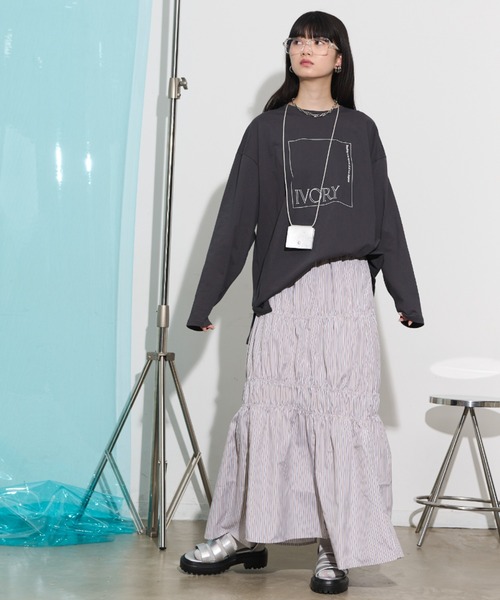 THE YOn（ザヨン）の「"IVORY"ボックスロゴロングスリーブTシャツ（Tシャツ/カットソー・レディース・ライム/アイボリー/チャコールグレー・FREE）」の8枚目の写真