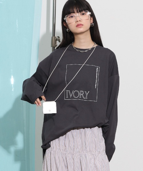THE YOn（ザヨン）の「"IVORY"ボックスロゴロングスリーブTシャツ（Tシャツ/カットソー・レディース・ライム/アイボリー/チャコールグレー・FREE）」の7枚目の写真