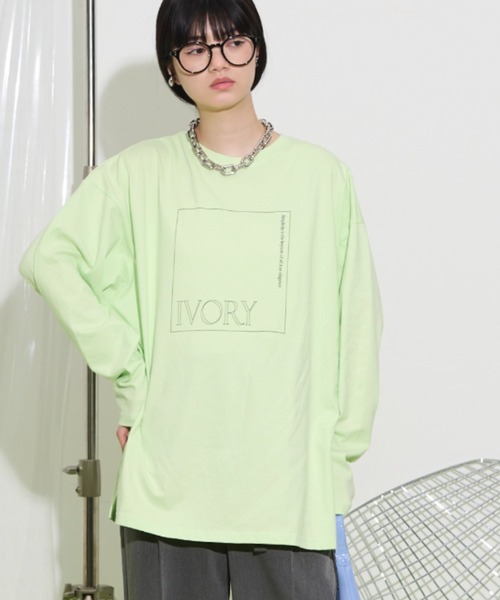 THE YOn（ザヨン）の「"IVORY"ボックスロゴロングスリーブTシャツ（Tシャツ/カットソー・レディース・ライム/アイボリー/チャコールグレー・FREE）」の19枚目の写真