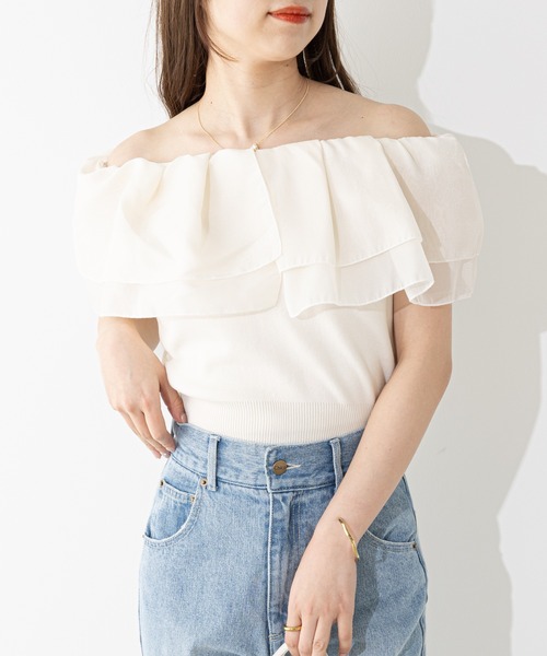 Chico（チコ）の「【2023SS】フリル2wayオフショルノースリニット