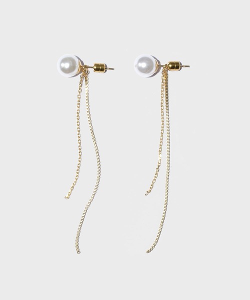 LHME(エルエイチエムイー)の「LHME チェーンドロップパールピアス/サージカルステンレス316L(金属アレルギー対応)(ピアス(両耳用)・レディース・シルバー/ゴールド・ONE SIZE)」の2枚目の写真