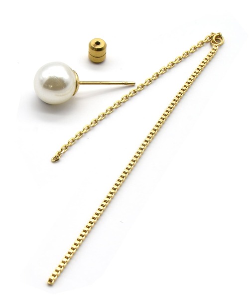 LHME(エルエイチエムイー)の「LHME チェーンドロップパールピアス/サージカルステンレス316L(金属アレルギー対応)(ピアス(両耳用)・レディース・シルバー/ゴールド・ONE SIZE)」の5枚目の写真