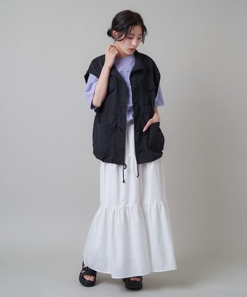 SPINNS（スピンズ）の「ティアードロングスカート（スカート・レディース・ブラック/ホワイト・ONESIZE）」の12枚目の写真