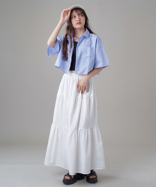 SPINNS（スピンズ）の「ティアードロングスカート（スカート・レディース・ブラック/ホワイト・ONESIZE）」の15枚目の写真