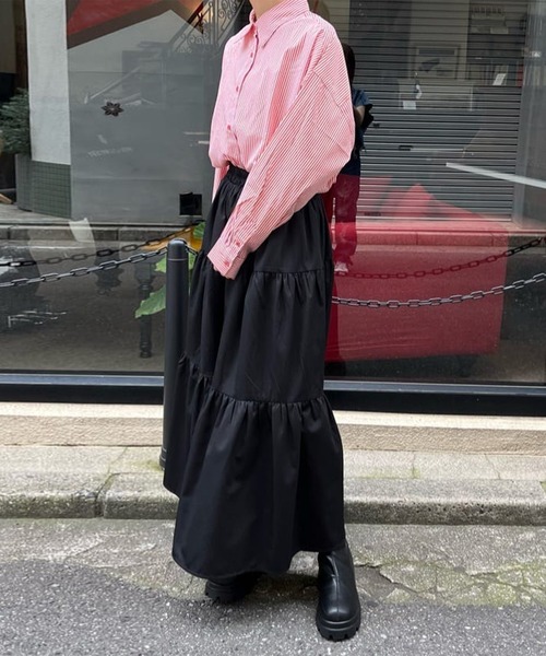 SPINNS（スピンズ）の「ティアードロングスカート（スカート・レディース・ブラック/ホワイト・ONESIZE）」の8枚目の写真