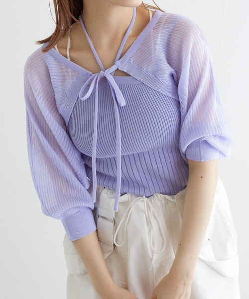 w closet(ダブルクローゼット)の「【SETアイテム】シアーボレロ&リブキャミソール(カーディガン/ボレロ・レディース・オフホワイト/ブラック/ピンク/サックスブルー/ライトブラウン・FREE)」の4枚目の写真