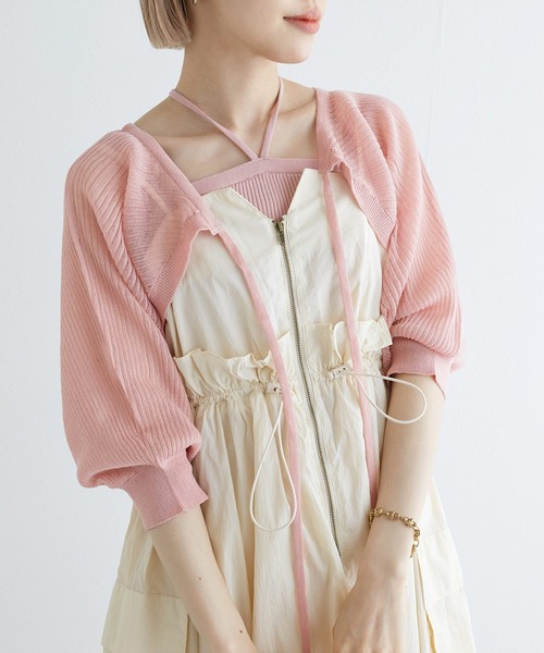 w closet(ダブルクローゼット)の「【SETアイテム】シアーボレロ&リブキャミソール(カーディガン/ボレロ・レディース・オフホワイト/ブラック/ピンク/サックスブルー/ライトブラウン・FREE)」の5枚目の写真