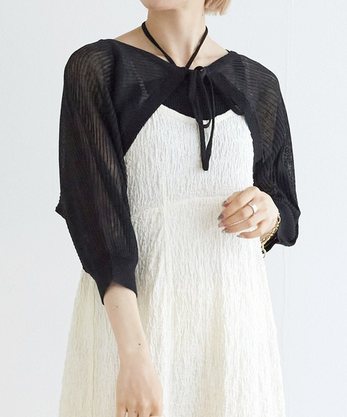 w closet(ダブルクローゼット)の「【SETアイテム】シアーボレロ&リブキャミソール(カーディガン/ボレロ・レディース・オフホワイト/ブラック/ピンク/サックスブルー/ライトブラウン・FREE)」の3枚目の写真