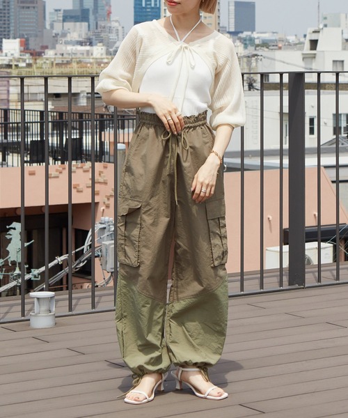 w closet(ダブルクローゼット)の「【SETアイテム】シアーボレロ&リブキャミソール(カーディガン/ボレロ・レディース・オフホワイト/ブラック/ピンク/サックスブルー/ライトブラウン・FREE)」の6枚目の写真