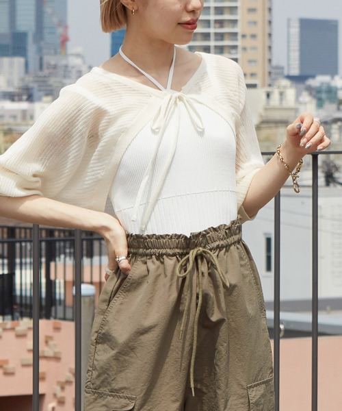 w closet(ダブルクローゼット)の「【SETアイテム】シアーボレロ&リブキャミソール(カーディガン/ボレロ・レディース・オフホワイト/ブラック/ピンク/サックスブルー/ライトブラウン・FREE)」の11枚目の写真